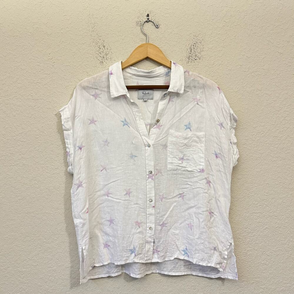 RAILS Whitney Top White Tie Dye Stars Button Up Linen Blend Summer